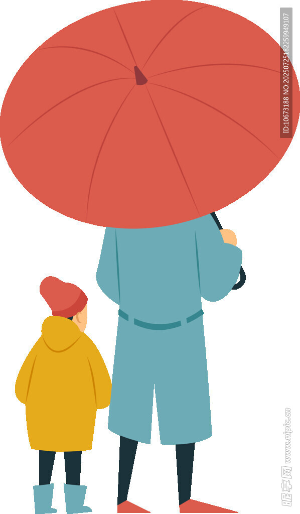 雨中大人为小孩撑伞画面