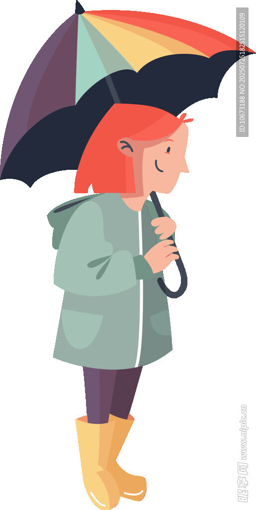撑彩虹伞的雨中女孩