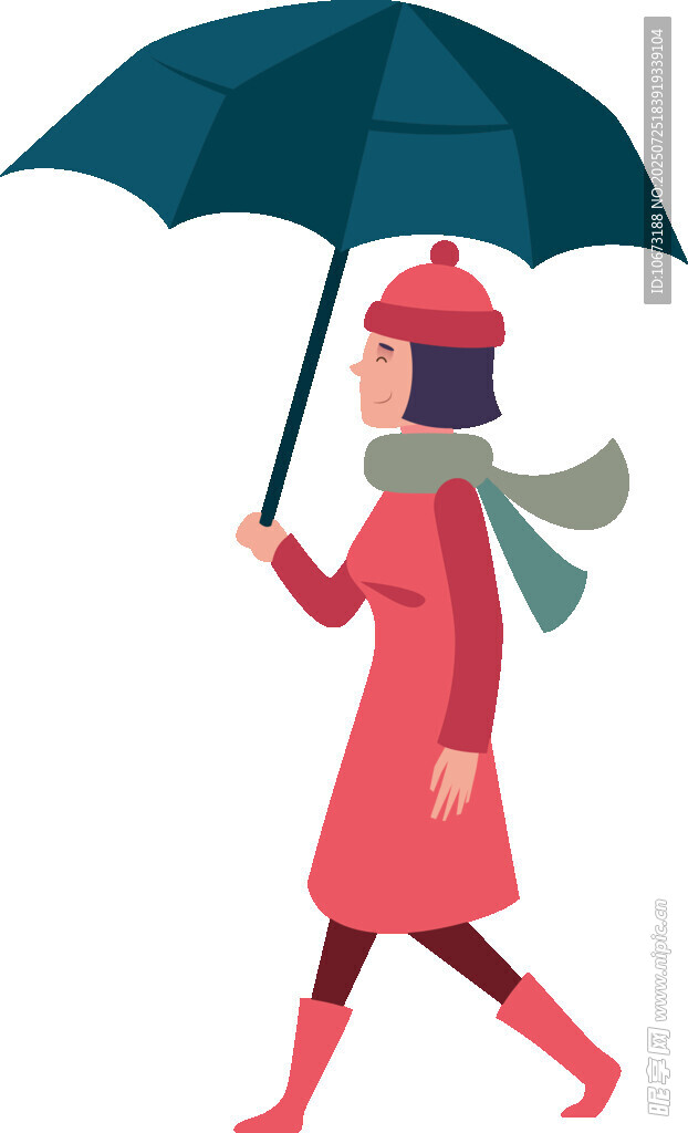 撑伞行走的红衣女士