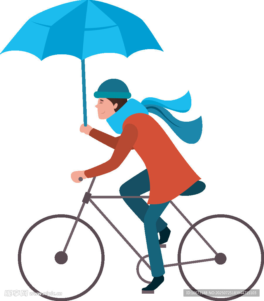 雨中骑行者撑伞出行