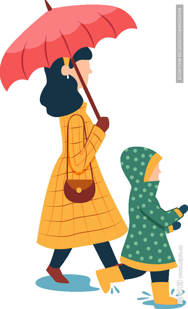 雨中母女撑伞漫步