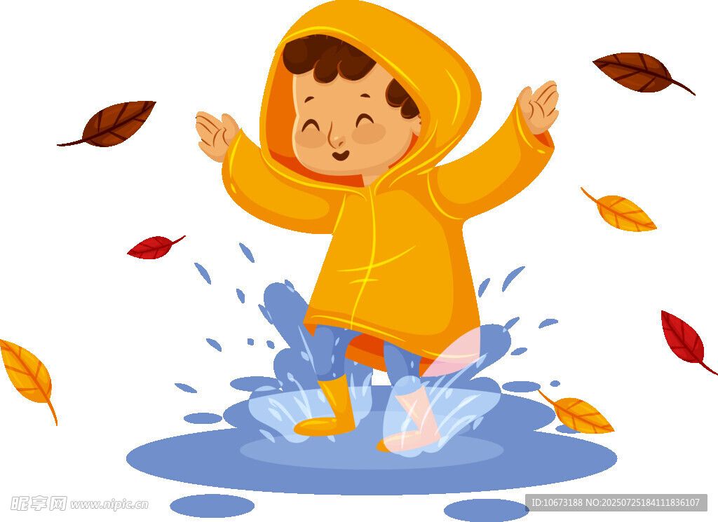 雨中孩童欢乐踩水