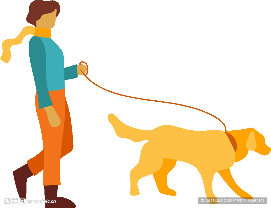 女子牵金毛犬散步