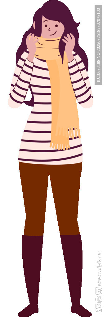 条纹穿搭女士围黄色围巾