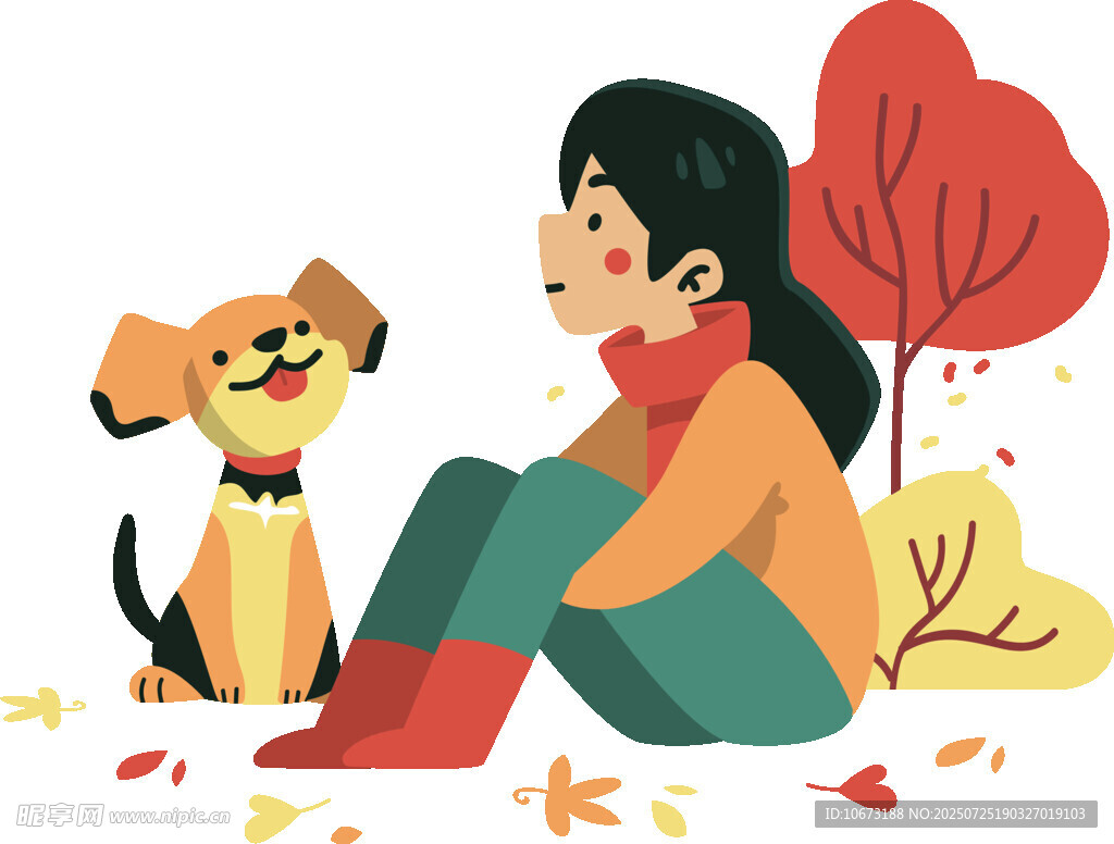 女孩与萌犬的秋日温馨时光
