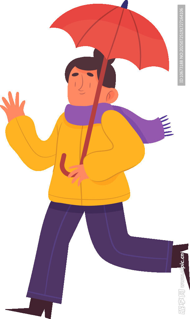 雨中撑伞奔跑的温暖身影