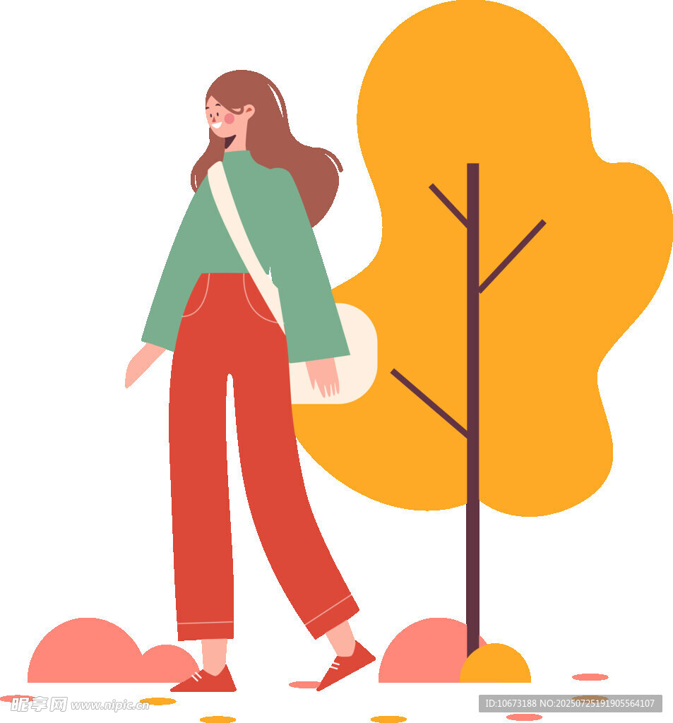 秋日漫步的时尚女子