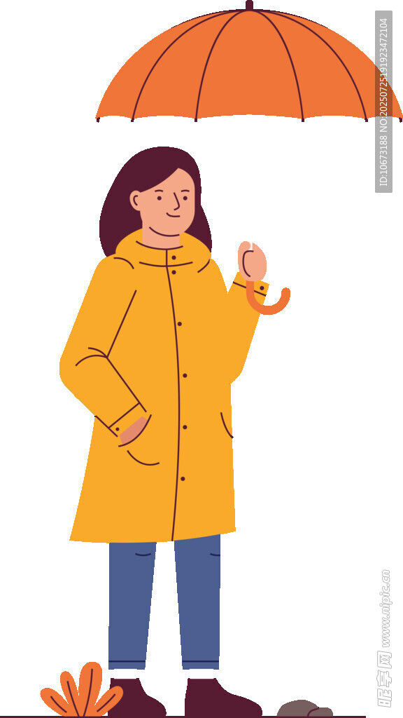 雨中撑伞的黄色外套女孩