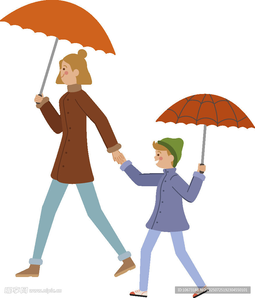 雨中母女撑伞温馨漫步