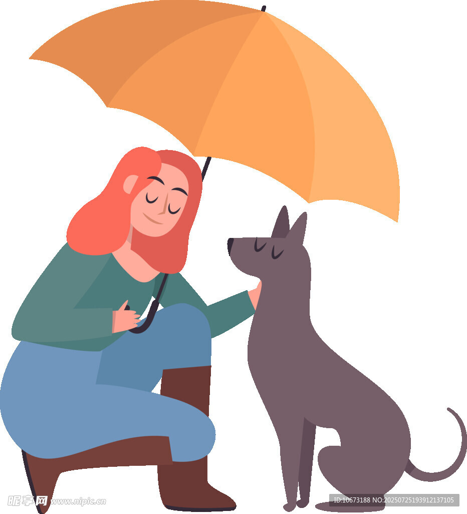 雨中女子与狗温馨相伴