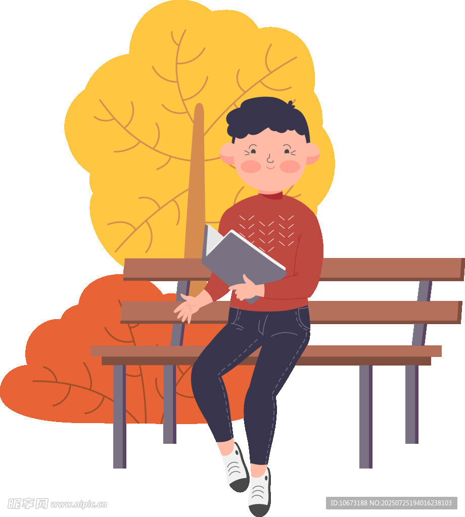 秋日长椅上阅读的少年
