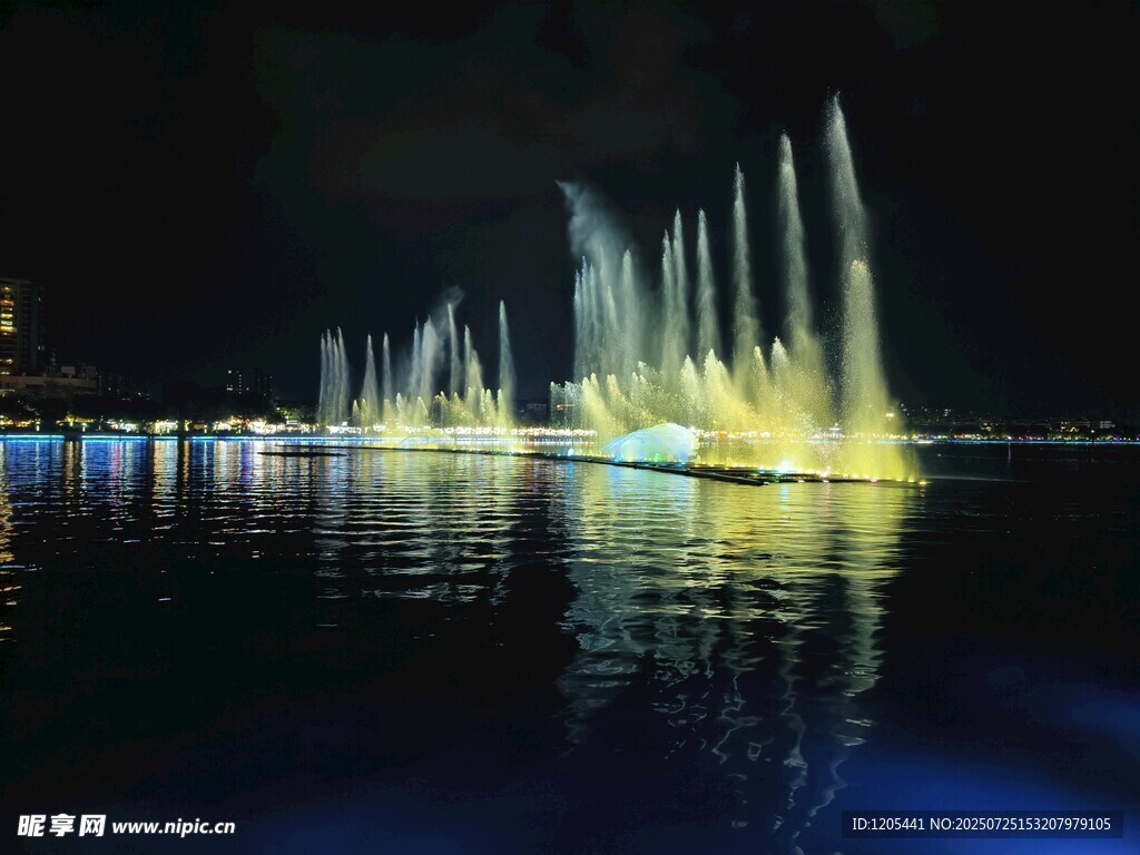 肇庆星湖夜晚璀璨喷泉景观
