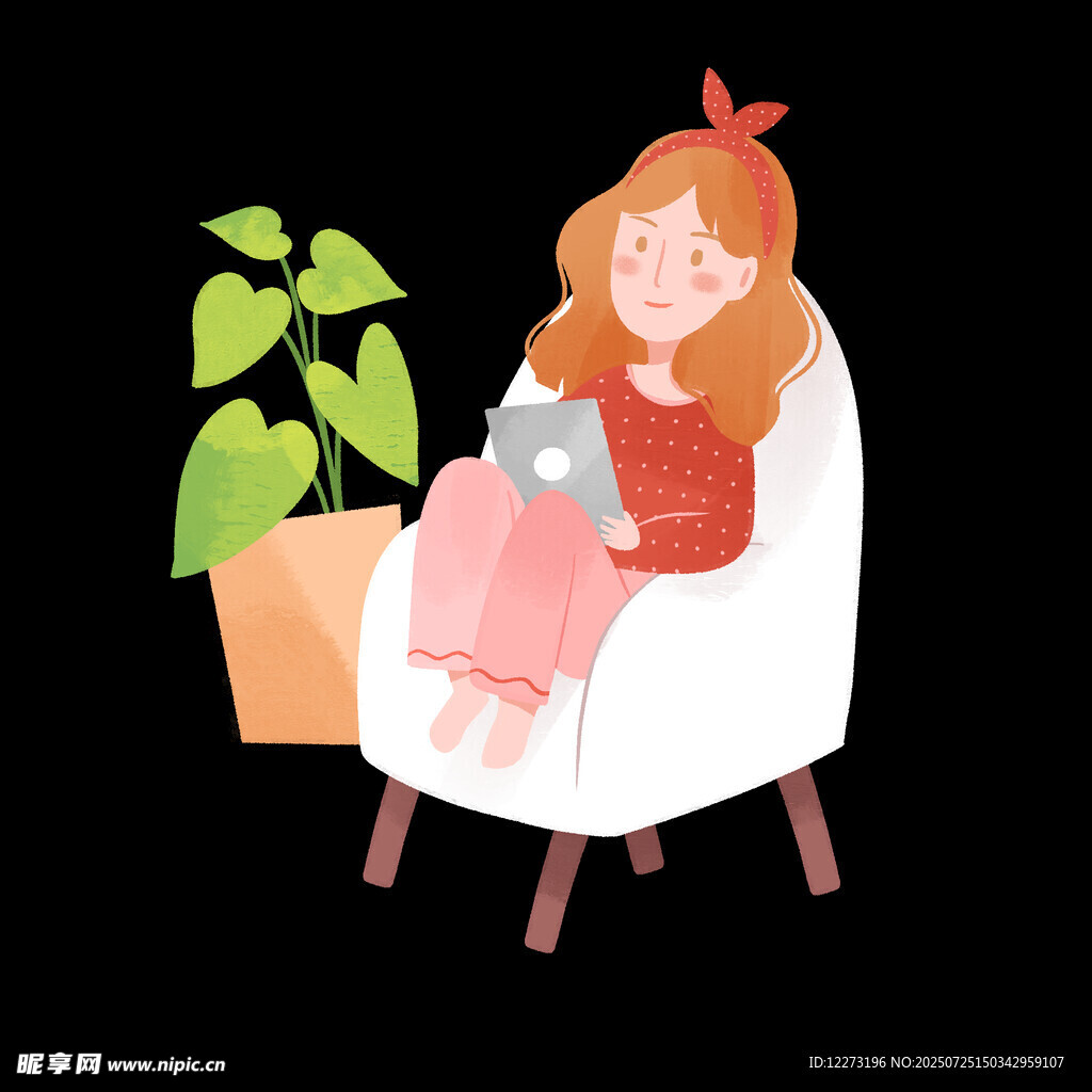 女孩惬意地坐着阅读书籍