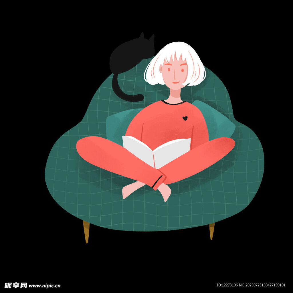 女子惬意坐沙发阅读撸猫