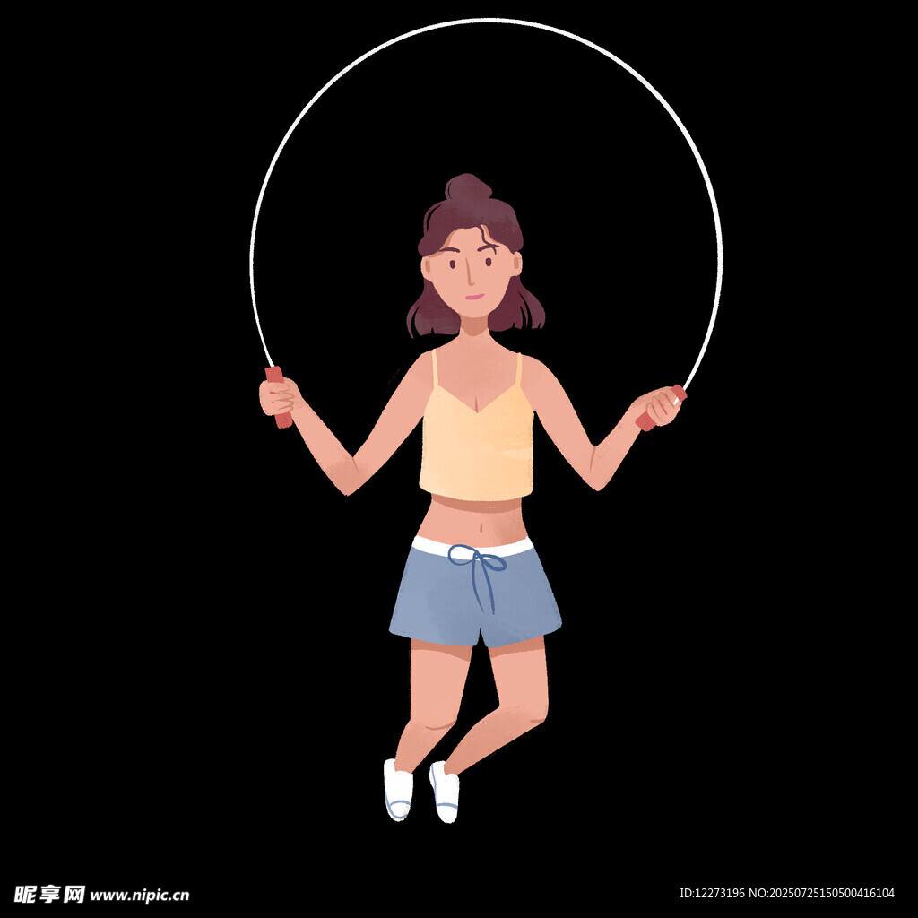 女孩欢快跳绳瞬间
