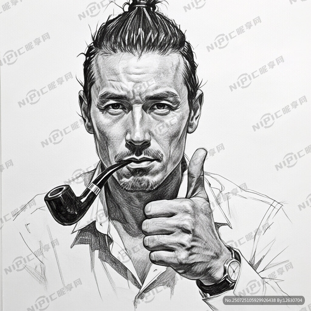 素描人物 梳个大背头 拿个烟斗