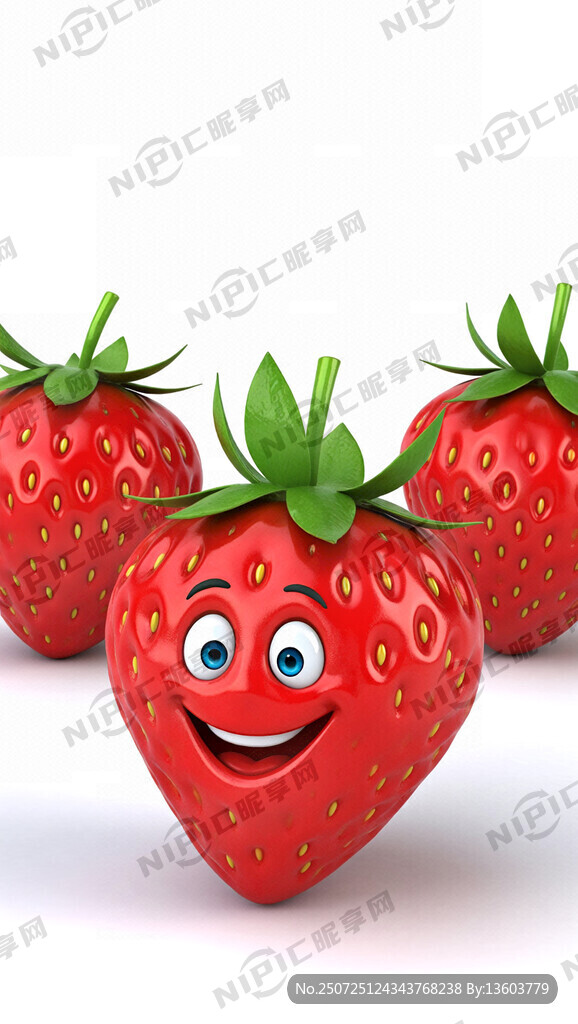 3D草莓卡通 表情 微笑