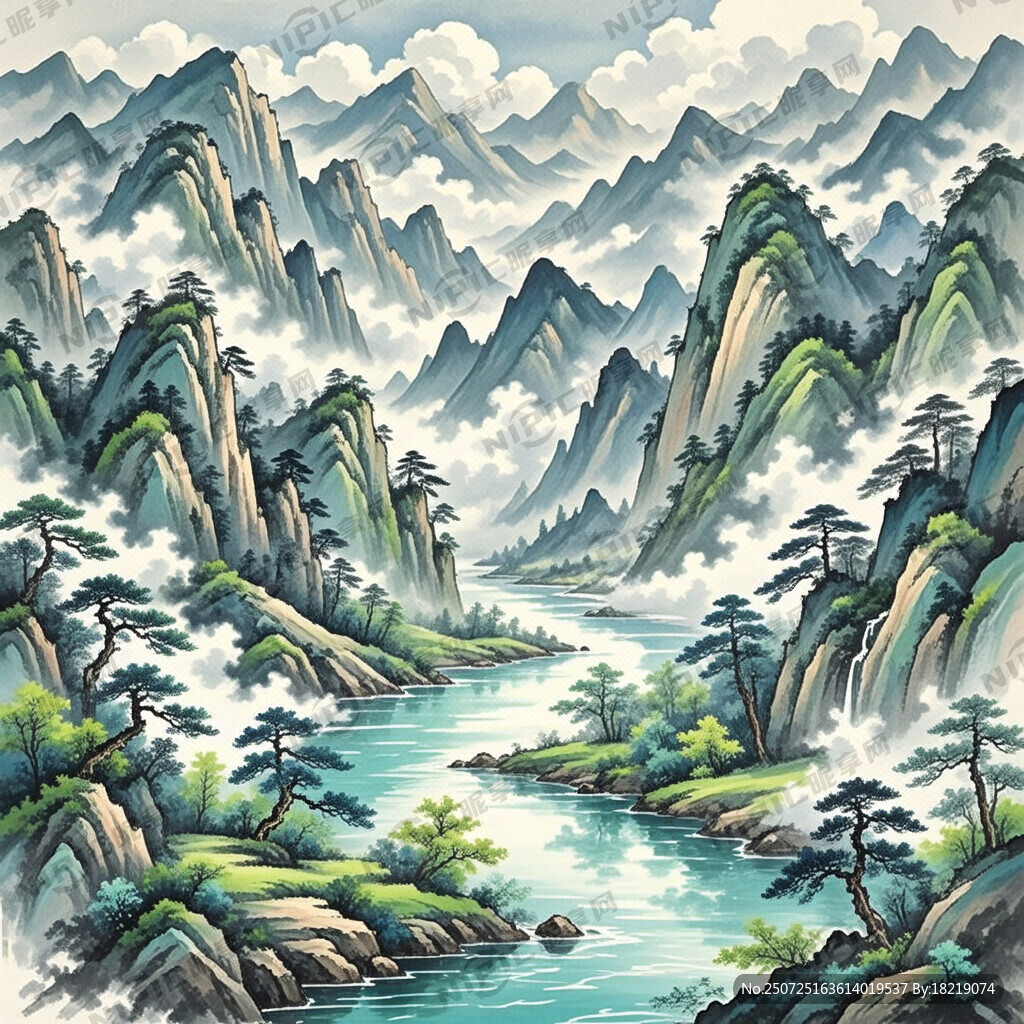 山谷 中国风 中国画 山水