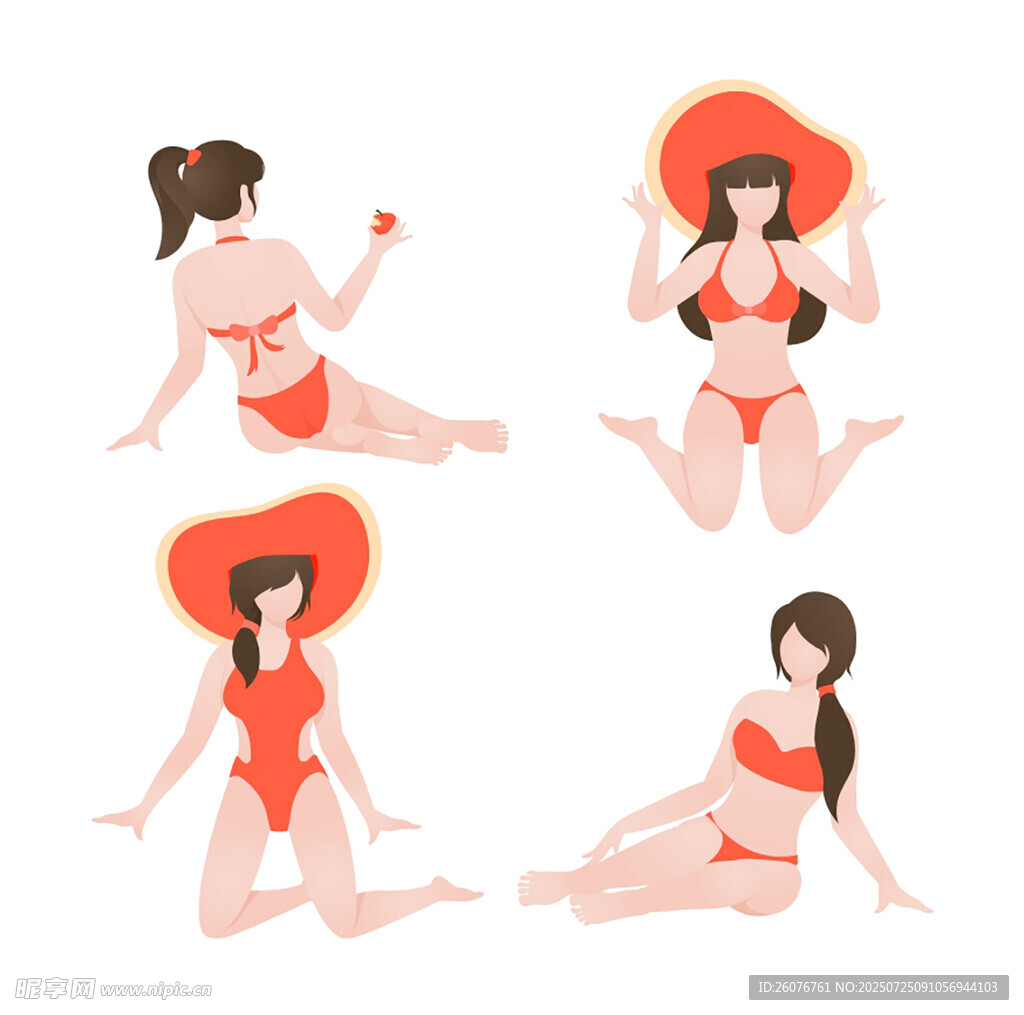 比基尼女孩的多样夏日姿态