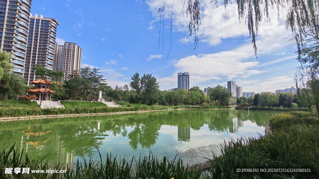 城市中的美丽湖畔风景
