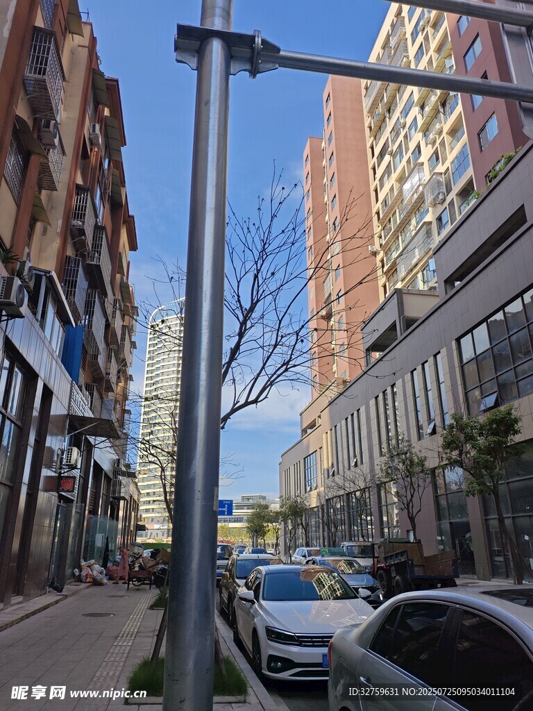 城市街道旁的建筑与车辆