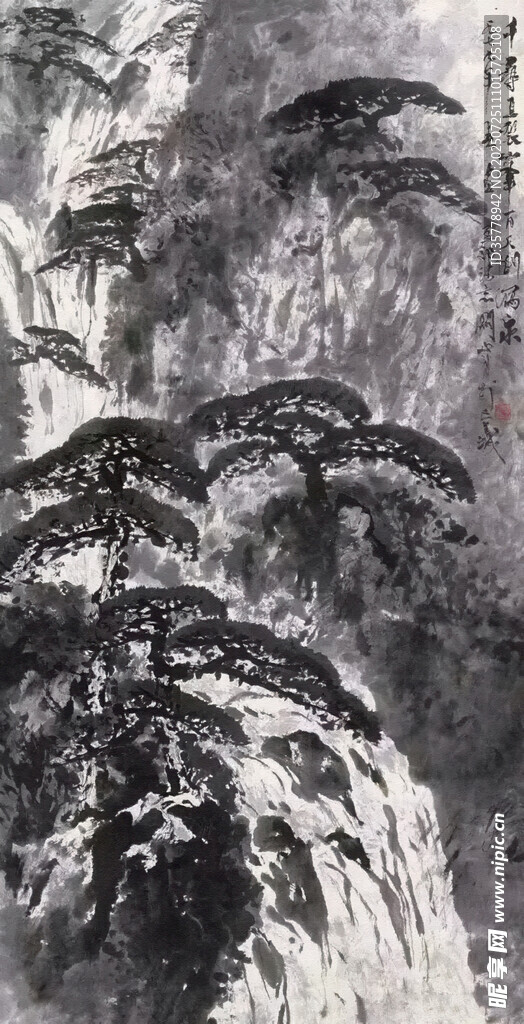 水墨山水瀑布