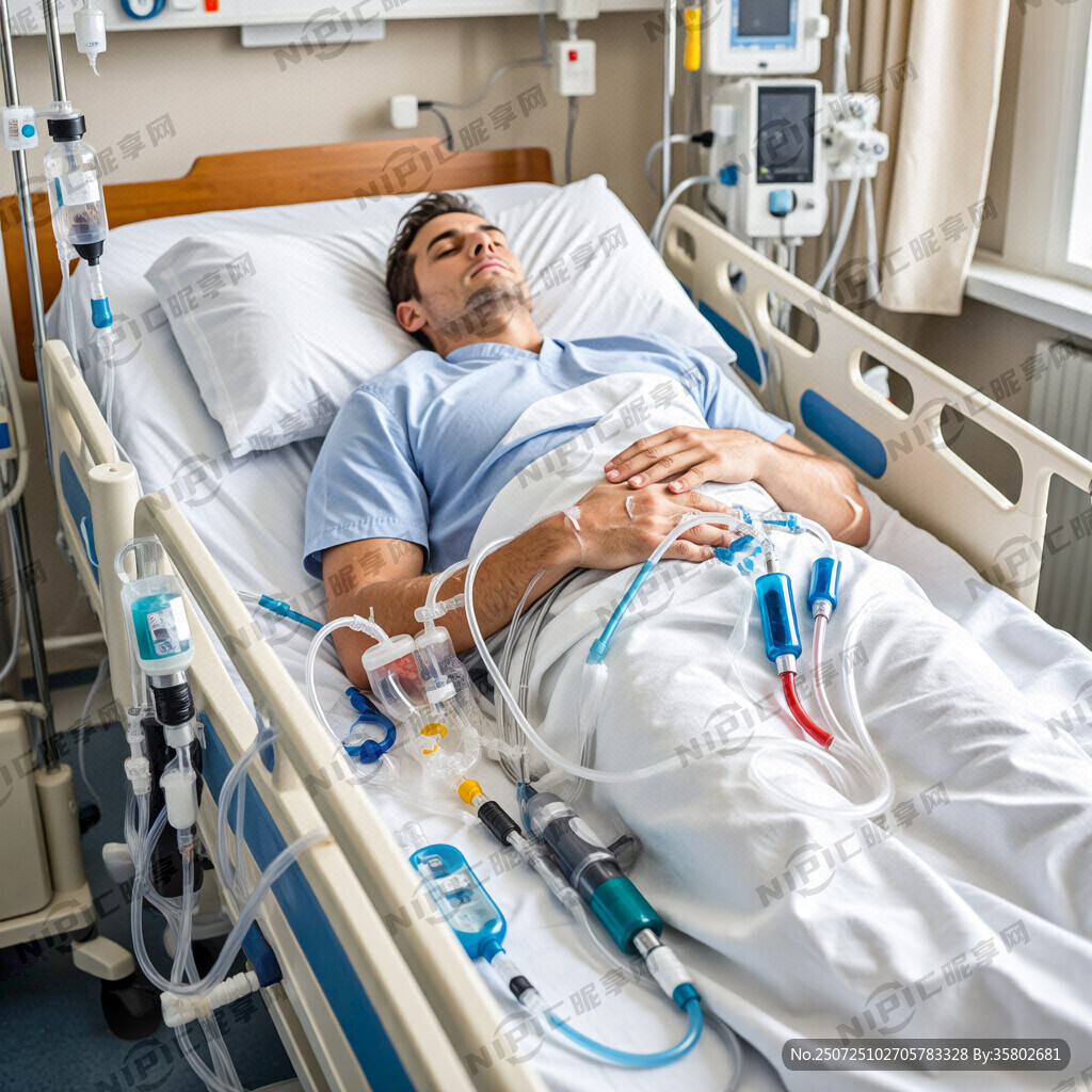 医院监护室病房 床上有患者