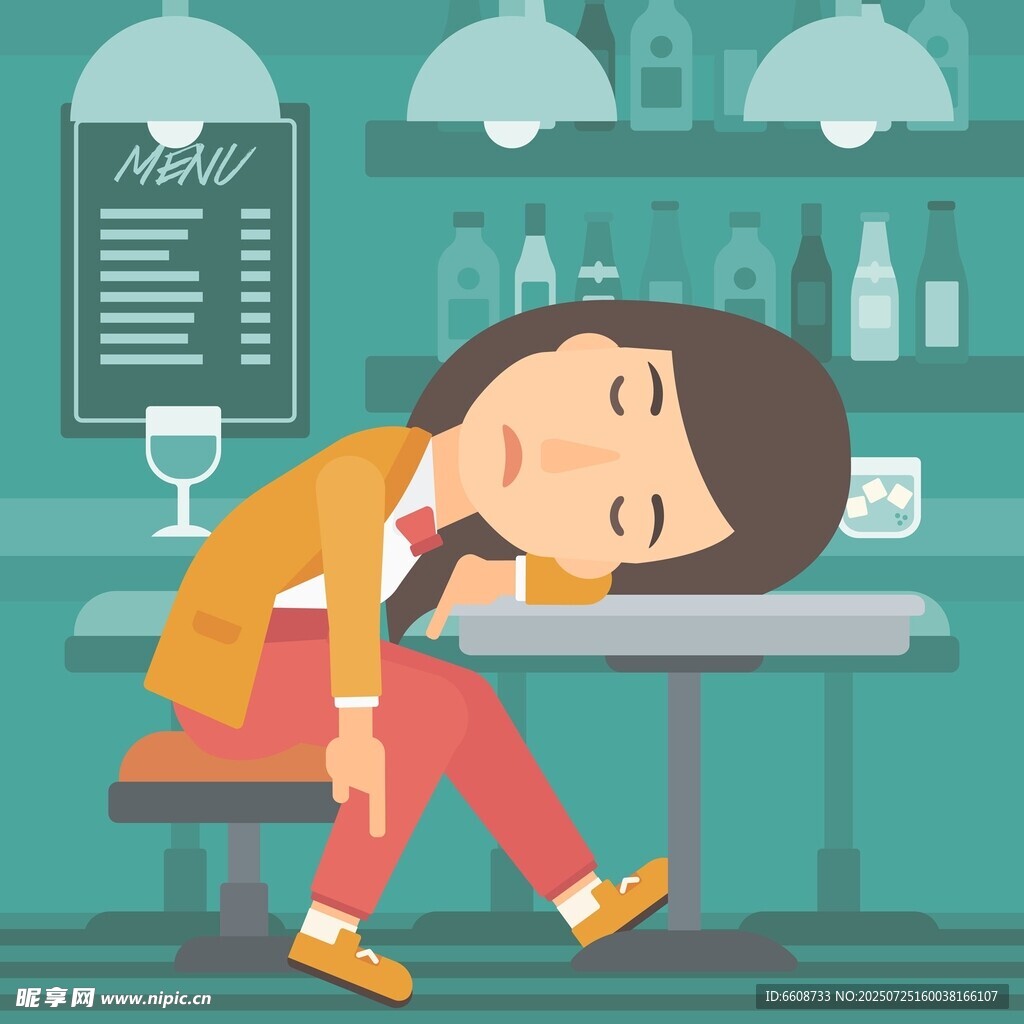 疲惫女子在咖啡馆伏案小憩