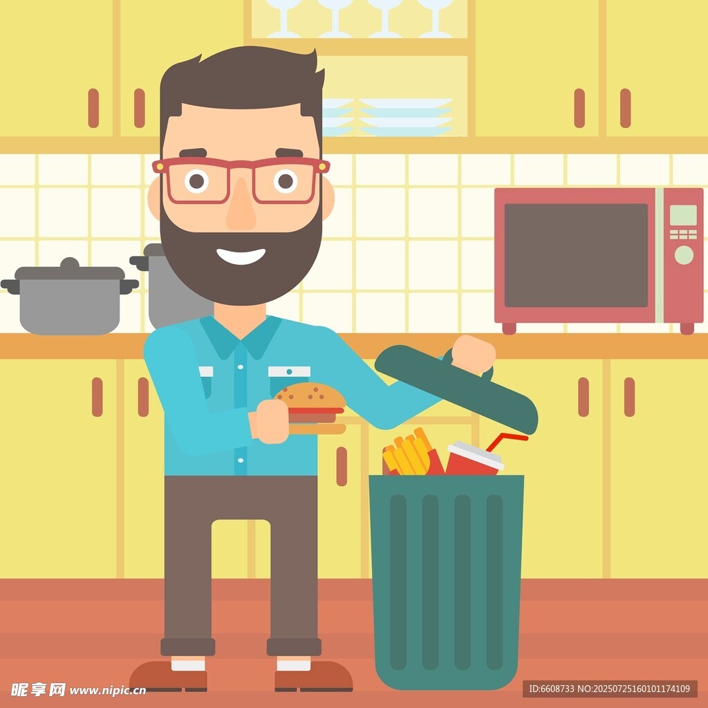 男子厨房扔垃圾