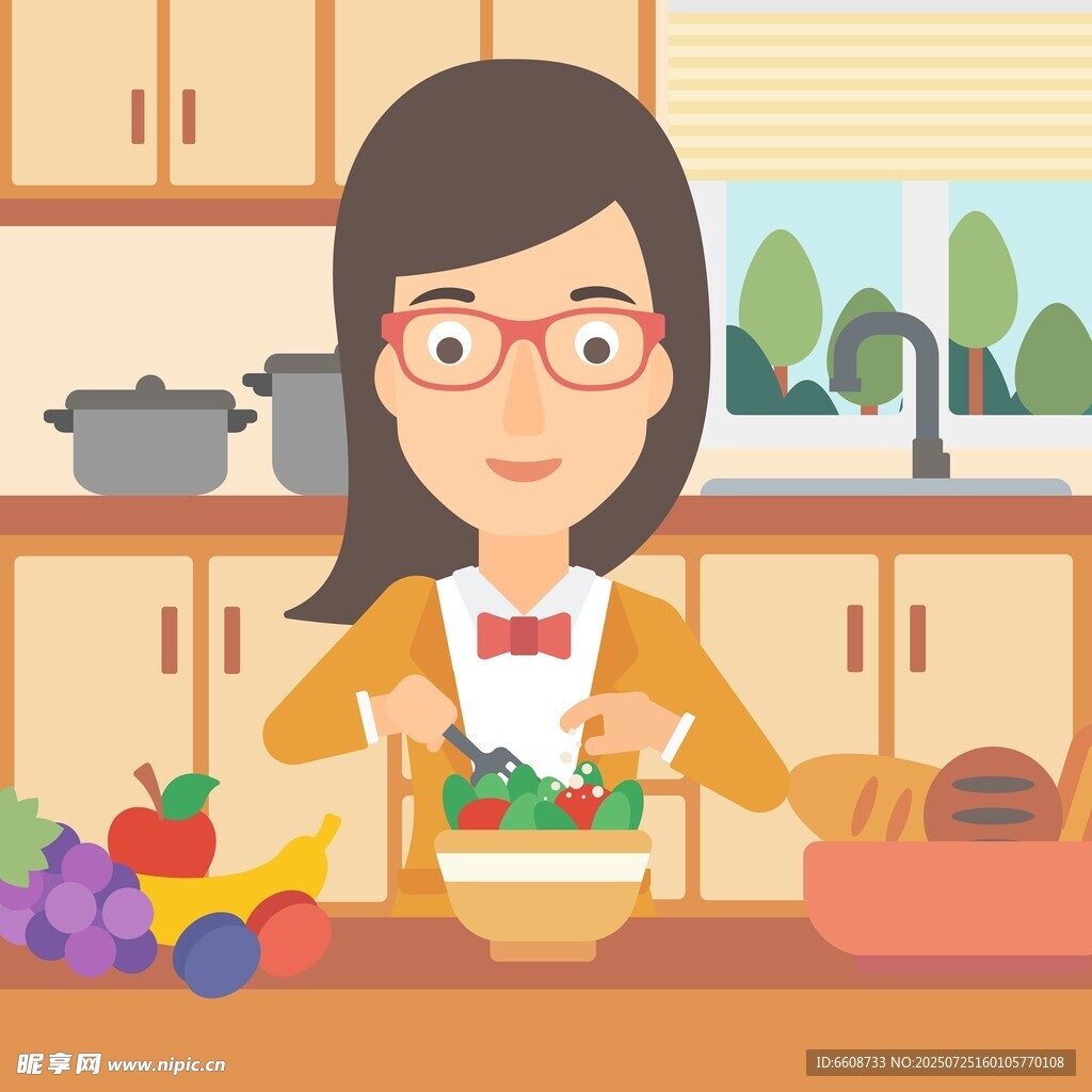 女士厨房专注制作沙拉