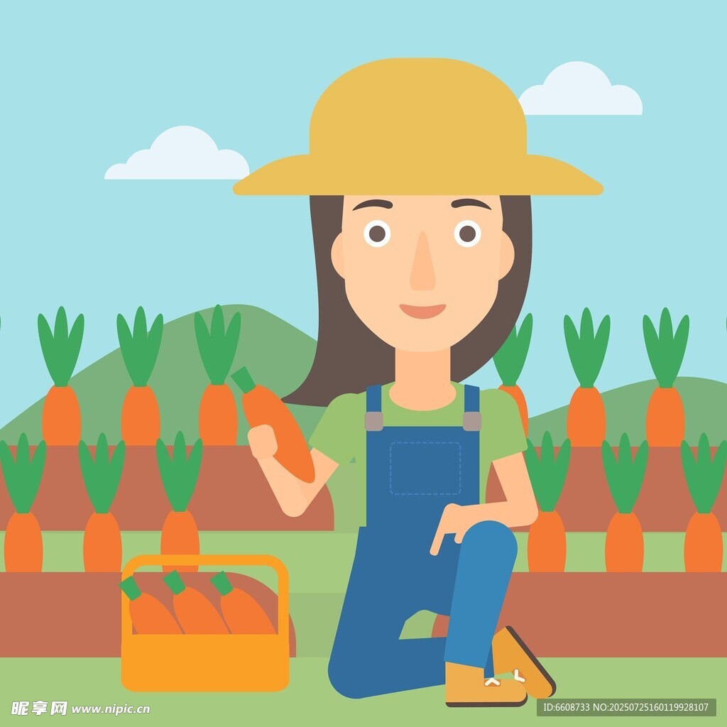 田园女孩采摘胡萝卜