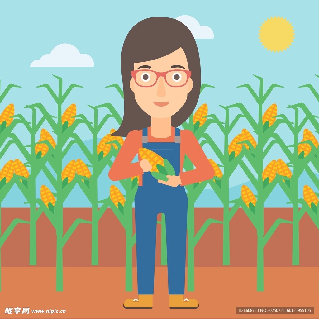 女孩田间手持玉米笑开怀