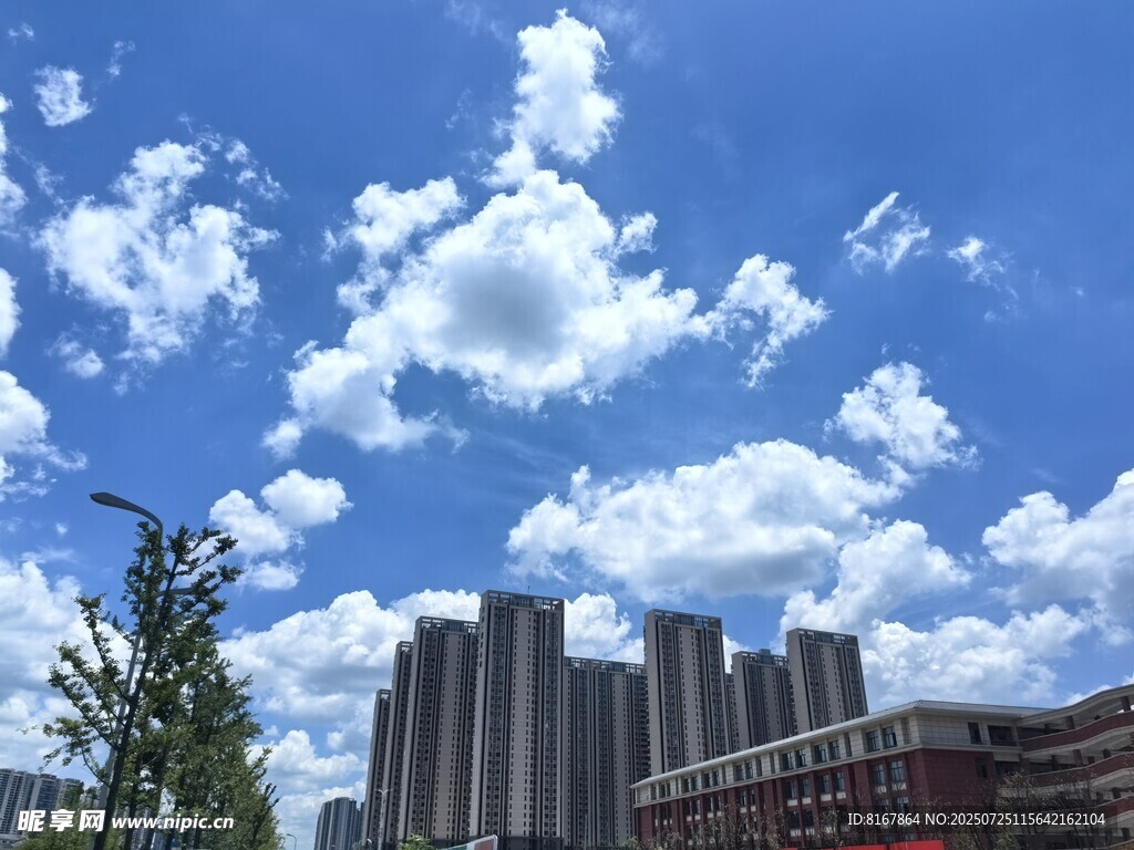 蓝天白云下的城市建筑群