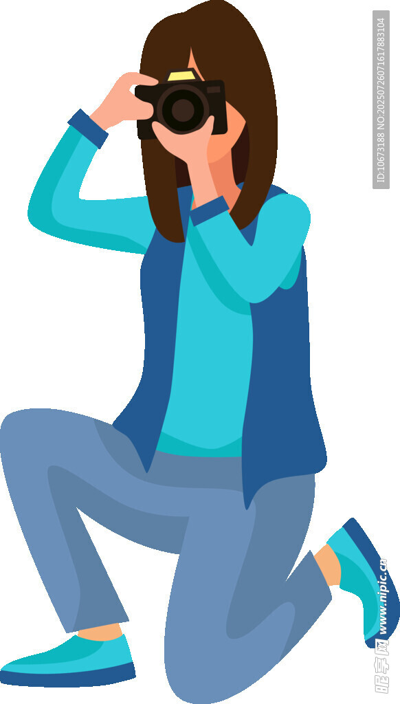 跪地拍照的女性摄影师