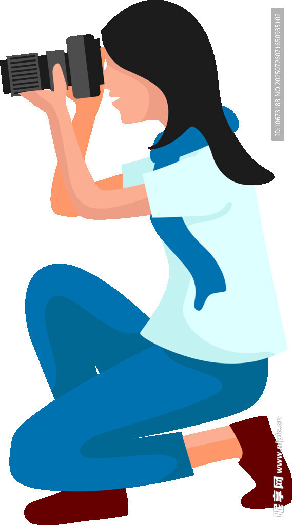 女孩蹲姿专注拍照瞬间