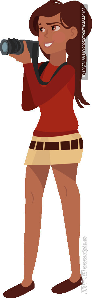 红衣女子手持相机拍照
