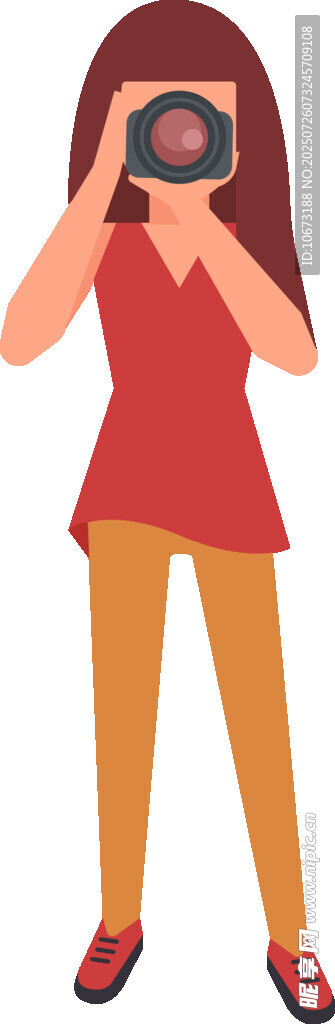 红衣女子举相机拍照