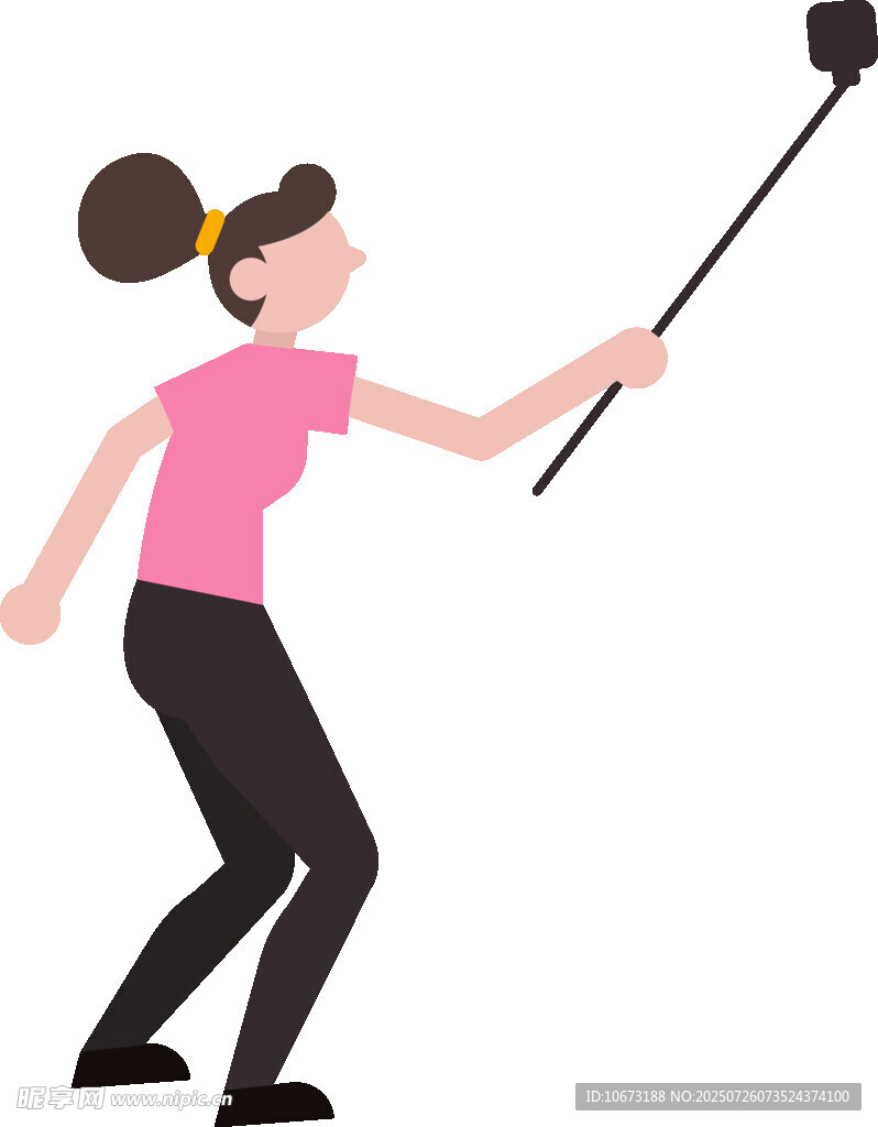 女孩手持自拍杆自拍