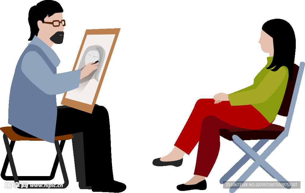 画家为女士现场作画