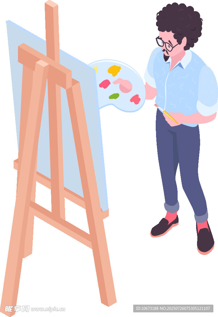 画家在画架前作画