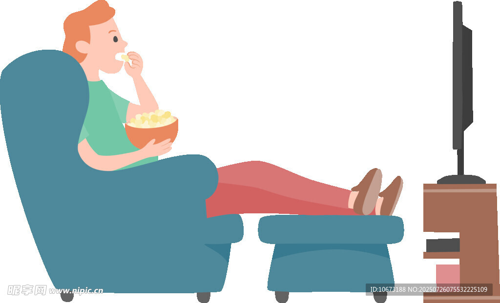 女子惬意沙发上看电视吃零食