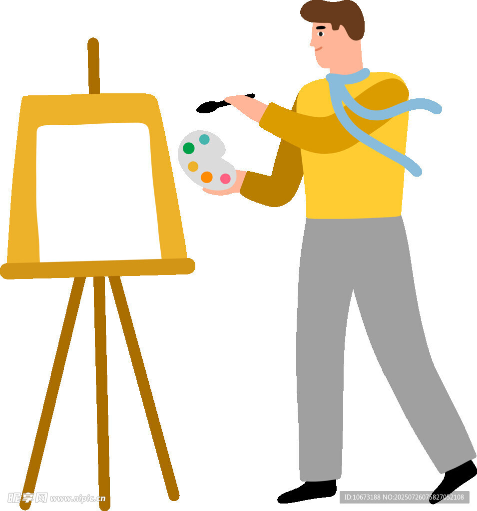 画家在画架前作画