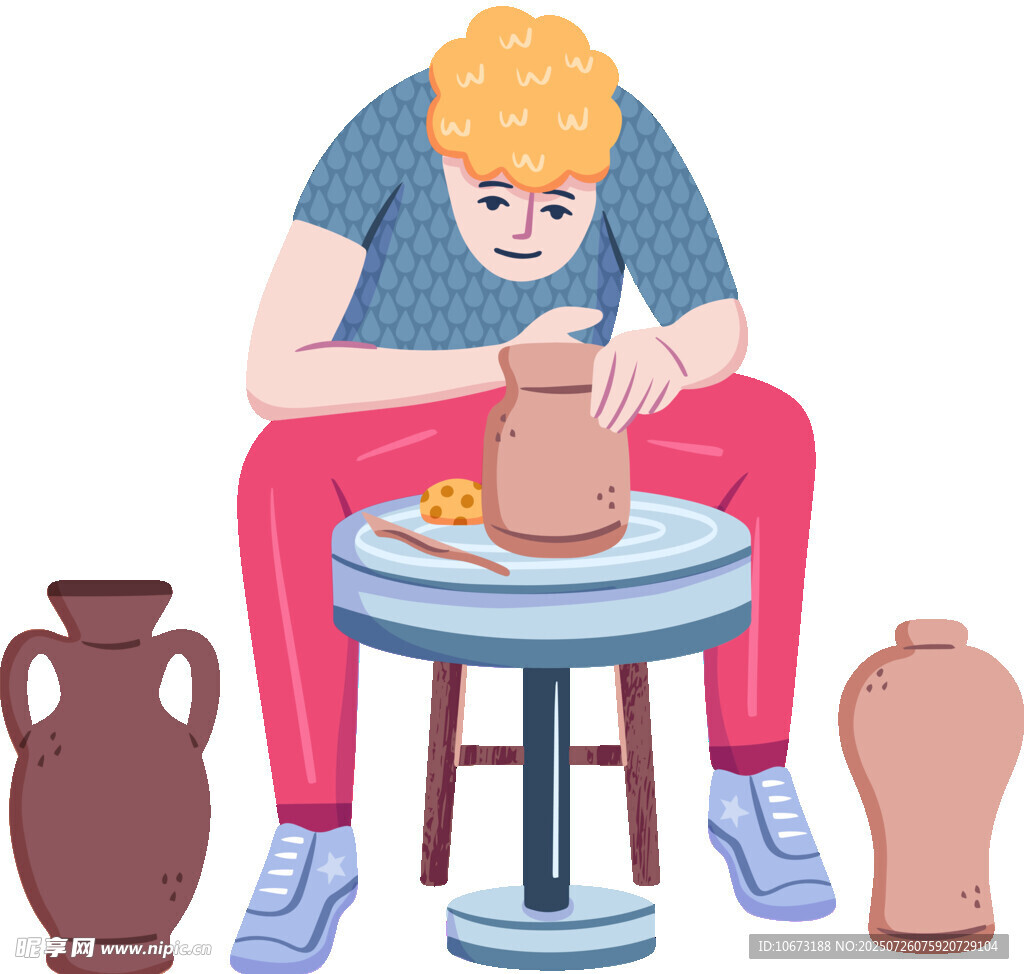 陶艺师专注制作陶罐