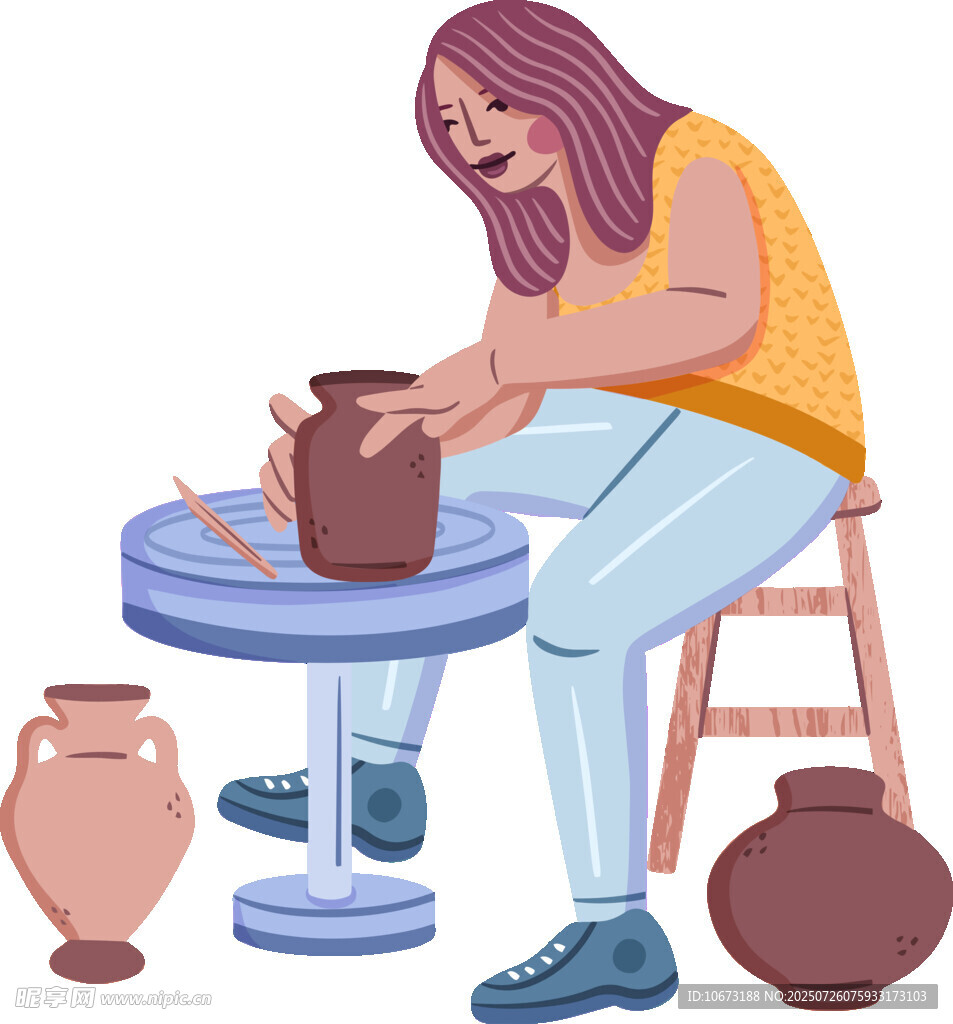 女子专注陶艺制作