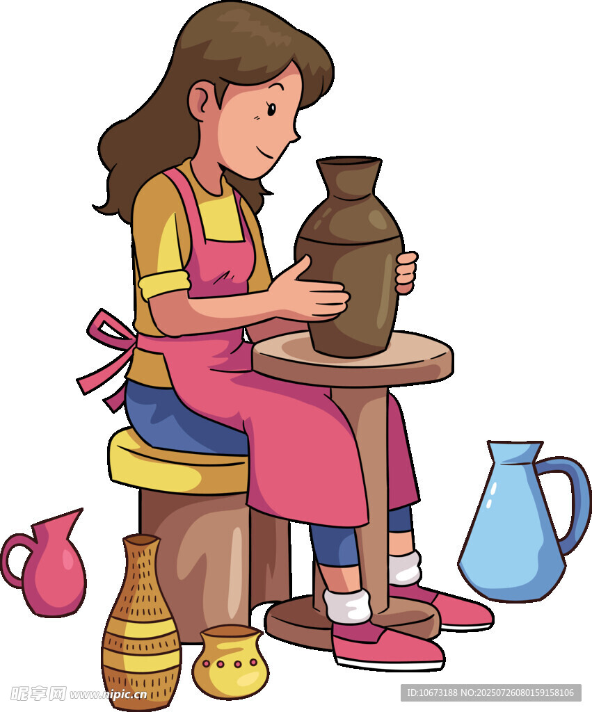 女孩专注制作陶艺作品