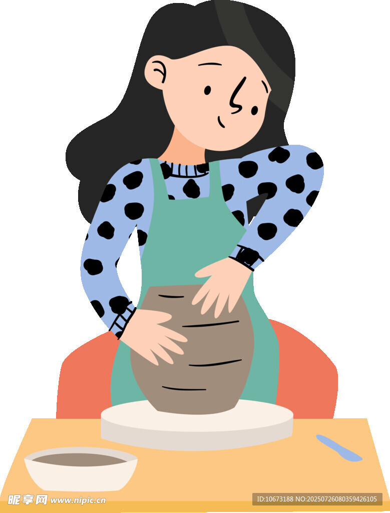 女子专注进行陶艺制作