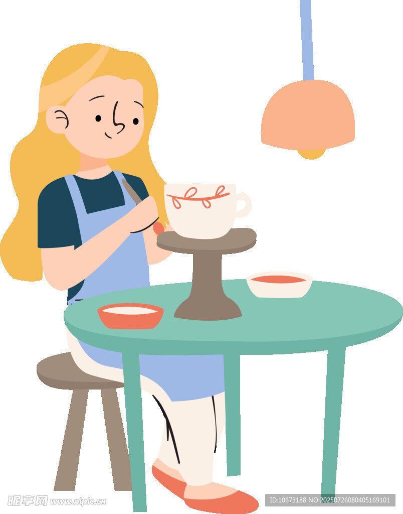女孩桌边专注制作甜点