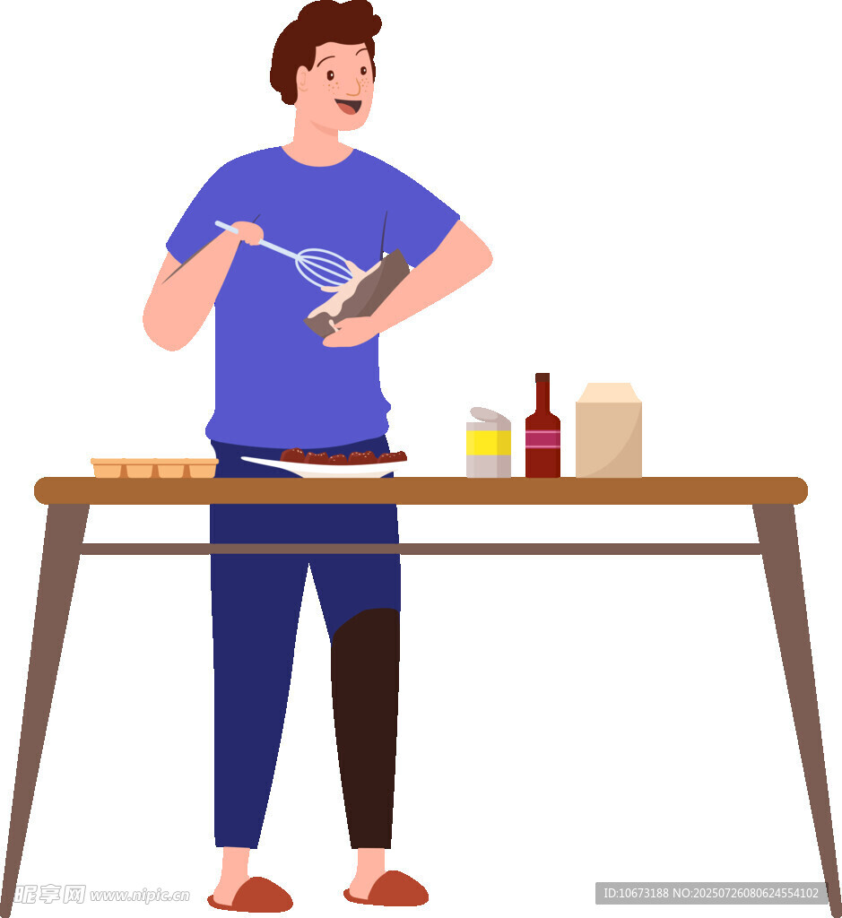 男子桌边专注切食材