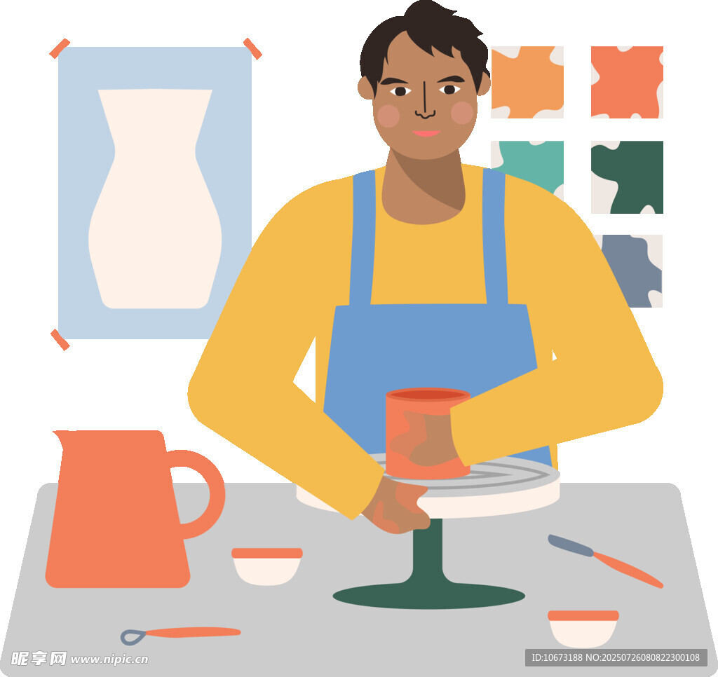 陶艺师专注制作陶瓷作品