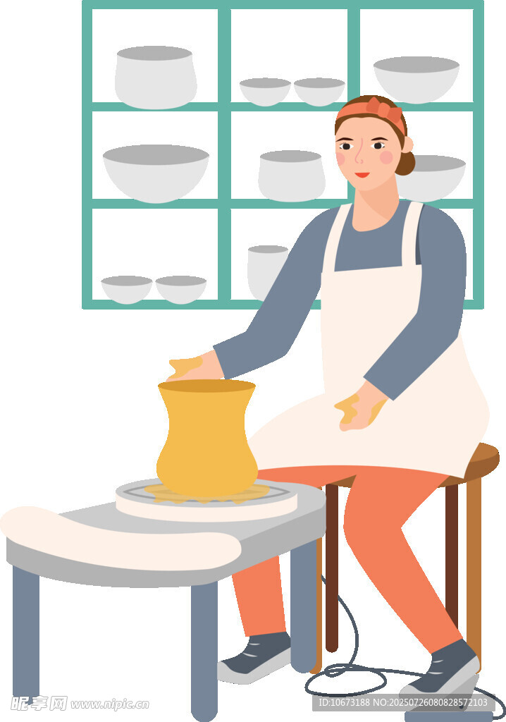 陶艺师专注制作陶瓷作品